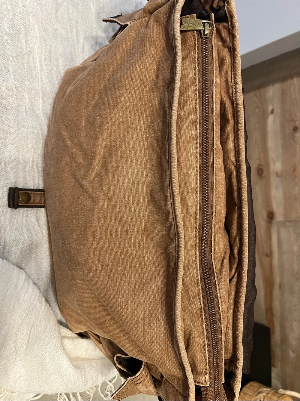 Dri Duck brown denim laptop messenger bag with multiple pockets adj strap